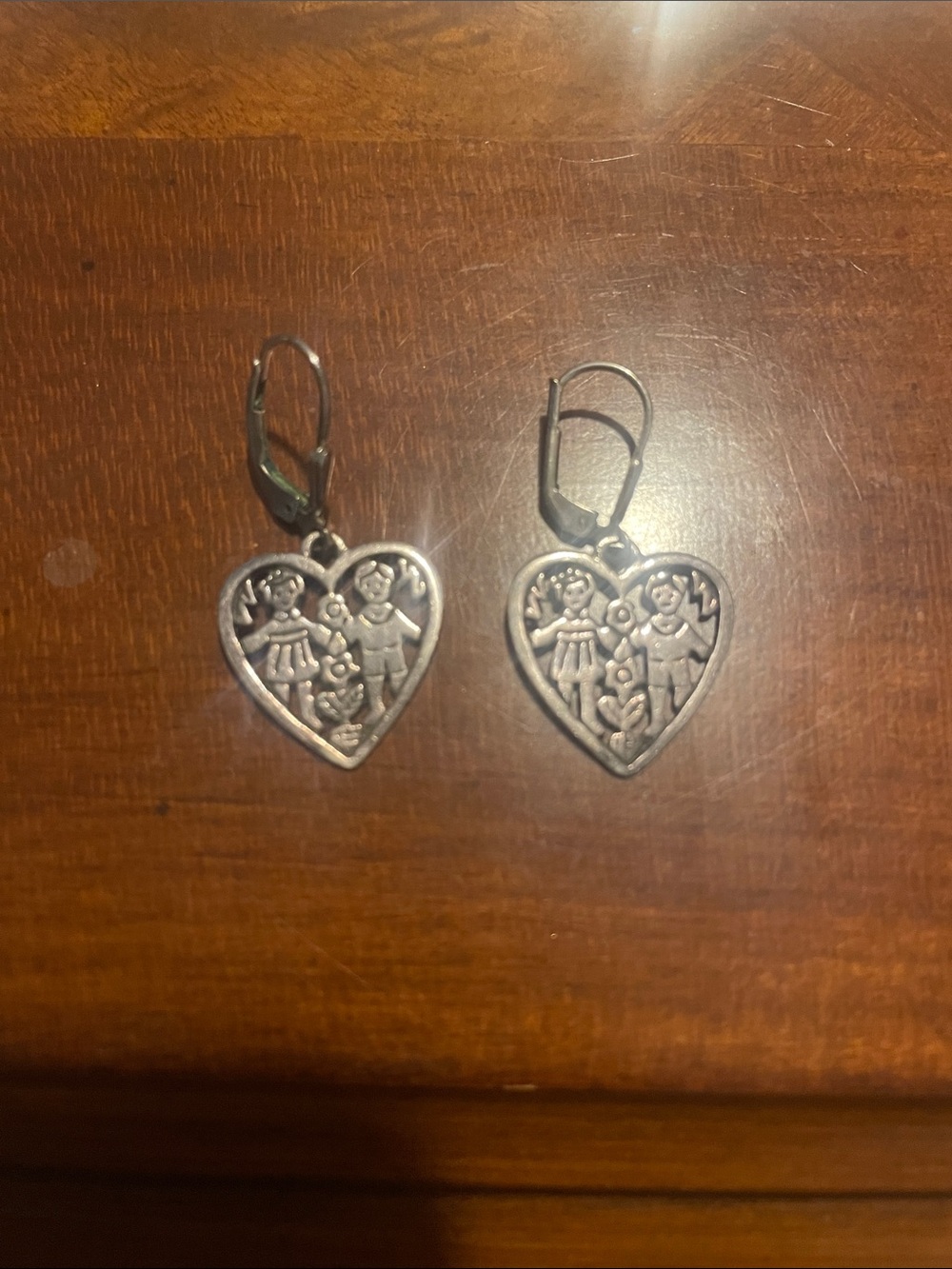 925 Silver Children Family Heart Drop Earrings - Women's Jewelry